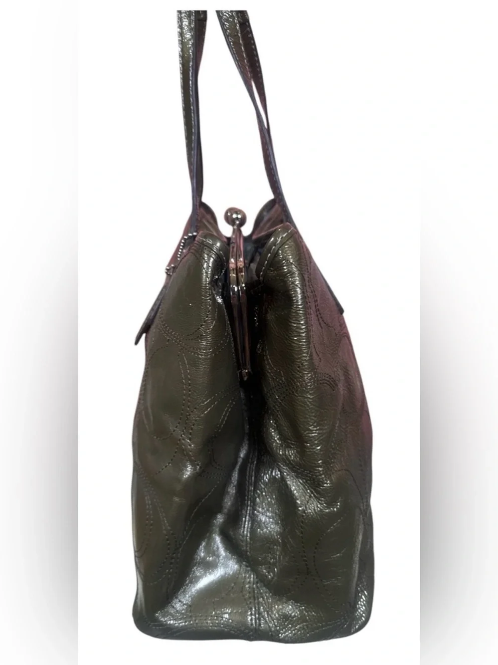 COACH Olive metallic patent Leather Signature Tote Bag F15658